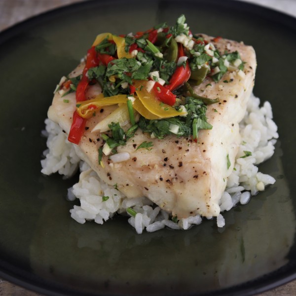 Thai Steamed Snapper with Steamed Vegetables and Coconut Rice